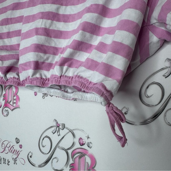 Zara tshirt tee cropped top crop pink white stripe with tie bottom ribbons π - Picture 5 of 9